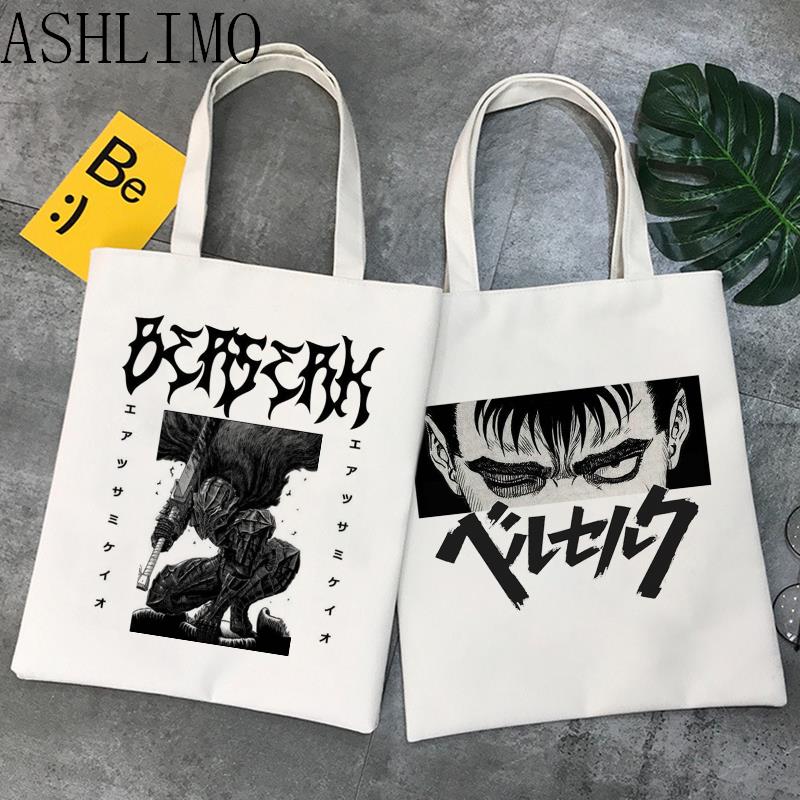 Iaidegou-9 Shopper Tote Bag Dark Berserk Japan Anime Grafische Cartoon Print Boodschappentas Vrouwen Boodschappentas Kruidenier Vrouwen Elegante canvas tas 24*26cm