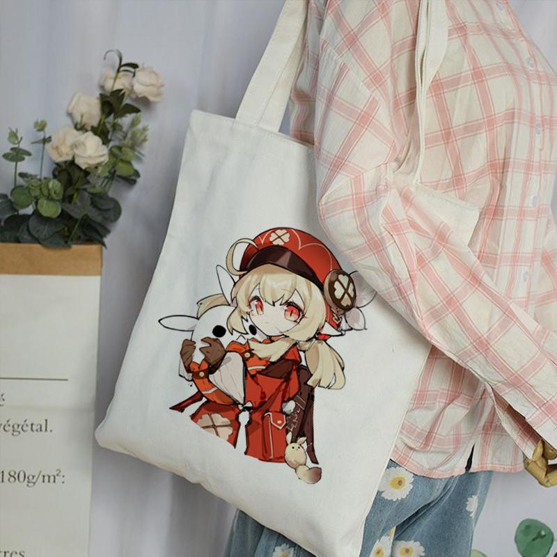 Iaidegou-9 Harajuku Shopping Bag Shopper Bags Game Genshin Impact Canvas Grote capaciteit Opvouwbare Kawaii Anime Tas Schoudertas Handtas 24*26cm