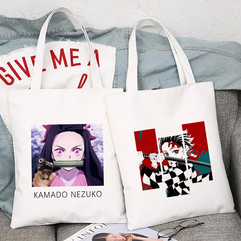 Iaidegou-9 Kamado Nezuko Kawaii Anime Shopper Boodschappentassen Demon Slayer Handtas Grote Capaciteit Draagtas Schoudertassen Ecobag Herbruikbaar 24*26cm