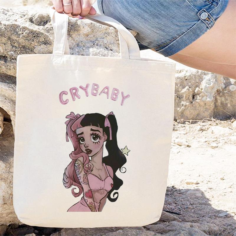 Iaidegou-7 Cry Baby Melanie Martinez Tote Bag Esthetische Schouder Canvas Tassen Grote Capaciteit College Harajuku Handtas Vrouwen Tas Boodschappentas 24*26cm