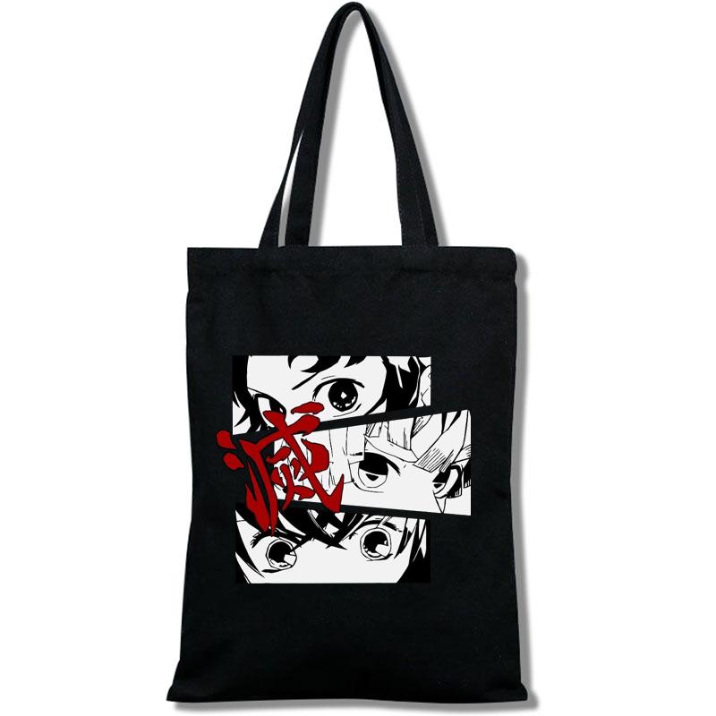 Aidegou25 Kawaii demonenmoordenaar: Kimetsu No Yaiba Anime boodschappentas, boodschappentas, reistas, canvas tas, draagtas, witte strandtas 24*26cm