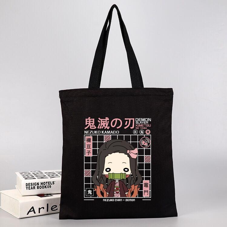 Aidegou25 Anime Demon Slayer Kimetsu Geen Yaiba Boodschappentas Vrouwen Harajuku Draagtas Canvas Schoudertas Ulzzang Eco Tas 24*26cm