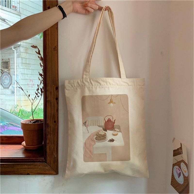 Aidegou27 Mode Veelzijdige Grappige Dames Canvas Tote Bags Meisjes Herbruikbare Boodschappentassen Opvouwbare Eco-tassen Esthetische Student Boeken Tote Bag 24*26cm