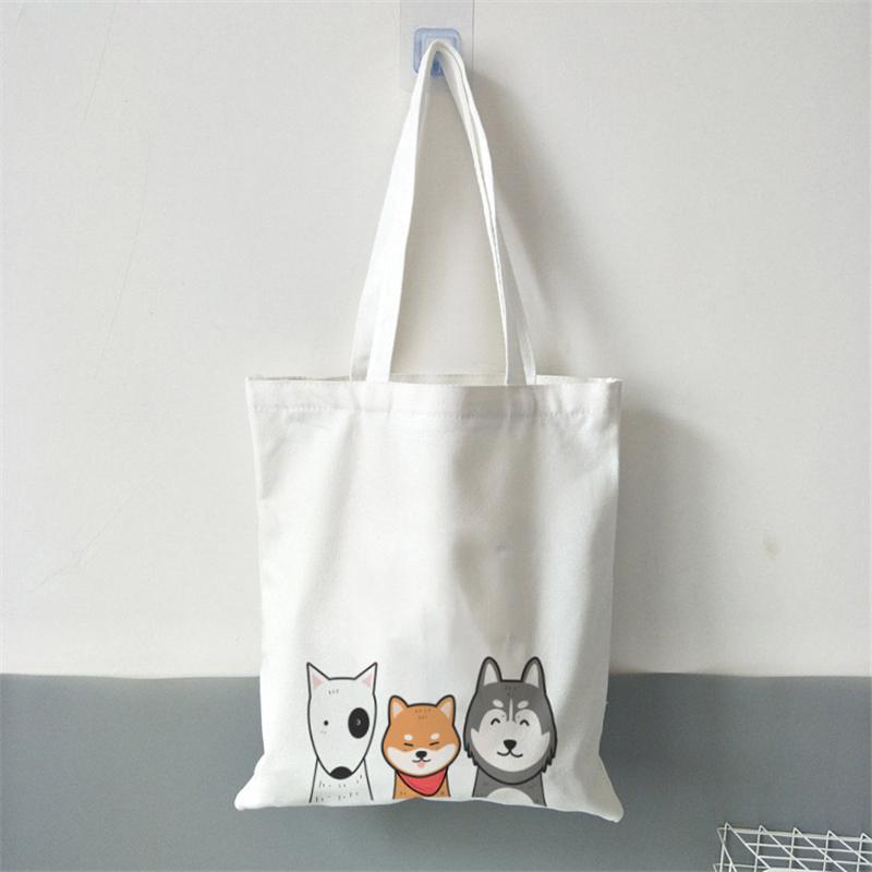 Aidegou28 Herbruikbare boodschappentassen Leuke Corgi Dames Canvas Schoudertas Grote Vrouwelijke Strand Tote Bag Eco Handtas Dames Boodschappentas 24*26cm