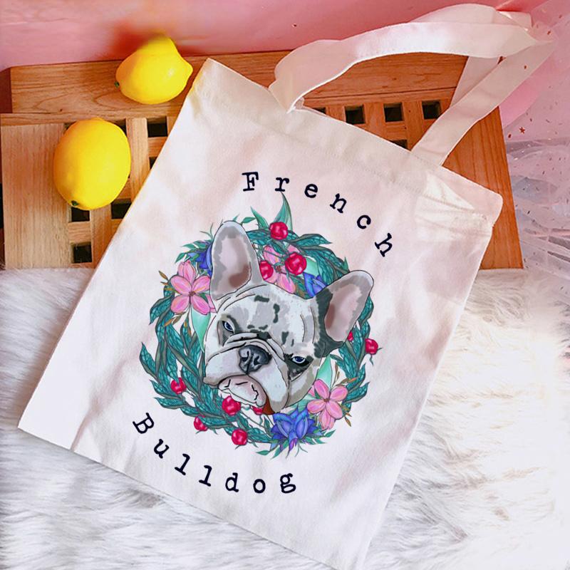 Aidegou30 Franse Bulldog boodschappentas handtas katoenen kruidenier eco tas ecobag sacola reciclaje doek sac tissu 24*26cm