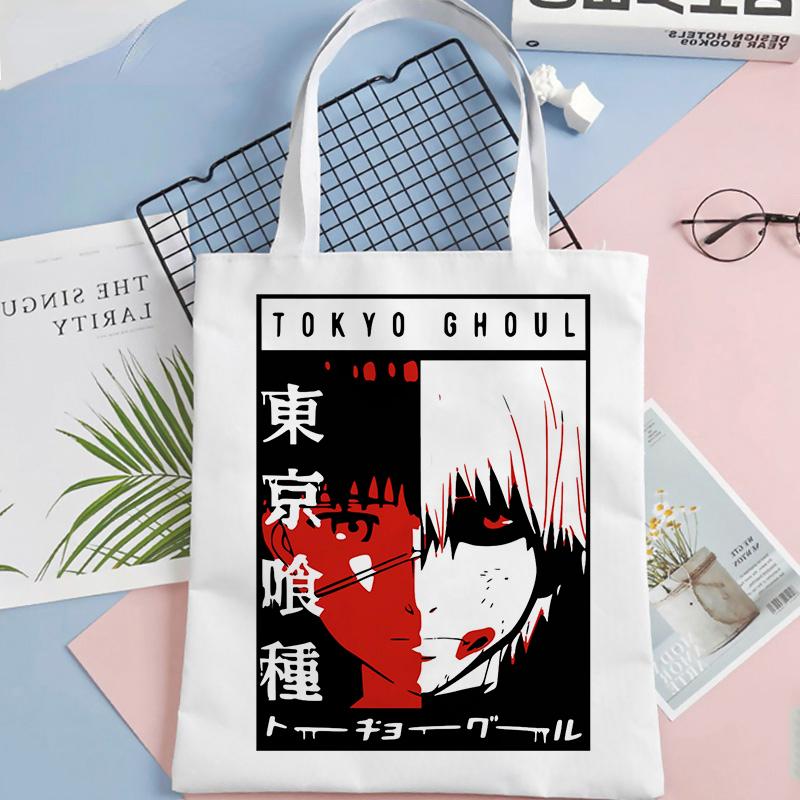 Aidegou2 Tokyo ghoul Kaneki Ken boodschappentas katoenen handtas shopper bolsa kruidenier bolsas de tela tas netto bolsa compra sac cabas doek sac 24*26cm