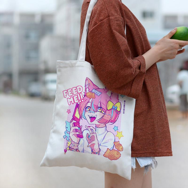 Iaidegou-4 Japanse cartoon canvas tas casual punk hiphop Anime Vrouwen tas Harajuku y2k grote capaciteit shopper tas kawaii schoudertassen 24*26cm