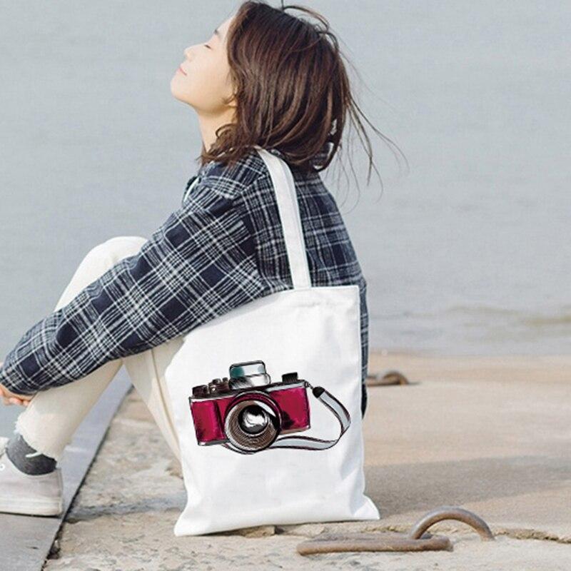 Iaidegou-4 Vintage Camera Tote Bag Fotograaf Canvas Doek Tassen Camera Grafisch Retro Mooie Handtassen Schoudertassen Totes Grote Capaciteit 24*26cm