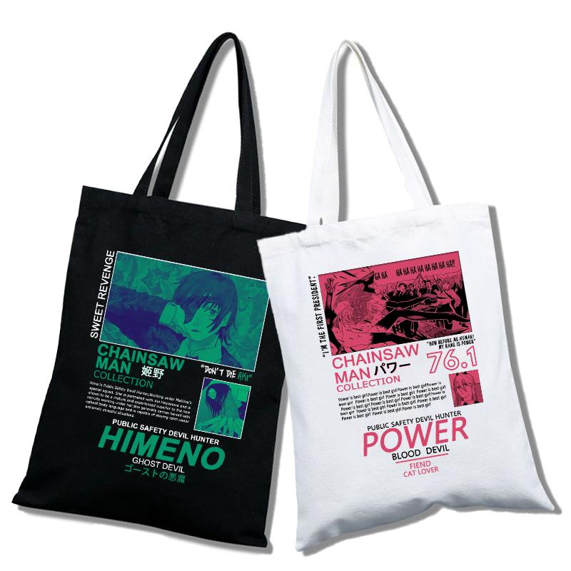 Aidegou31 Anime Chainsaw Man Manga Boodschappentas Dames Harajuku Tote Bag Canvas Schoudertas Ulzzang Eco Bag 24*26cm