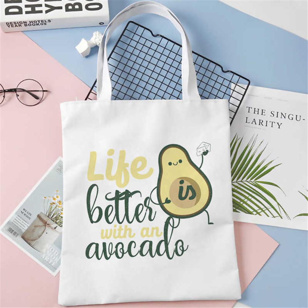 Aidegou32 Grappige vrouwen boodschappentas avocado print canvas draagtassen schattig fruit afdrukken eco shopper tas cartoon grote dames schoudertassen 24*26cm