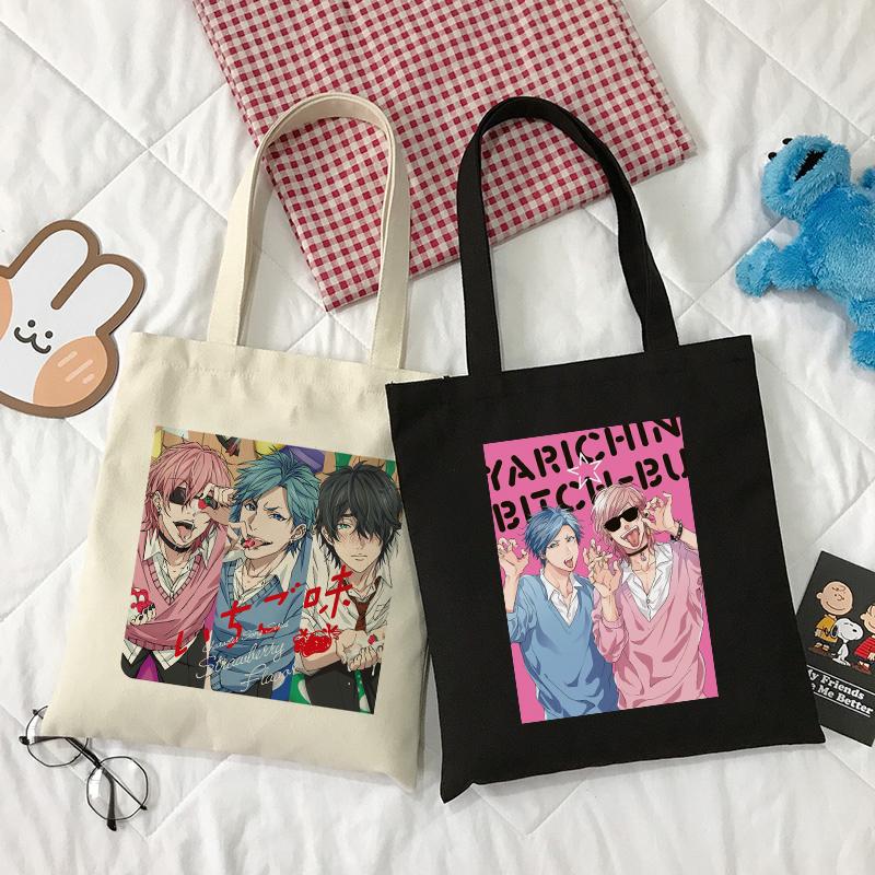 Aidegou32 Japanse Anime Yarichin Club Canvas Vintage Casual Hip Hop Harajuku Vrouwen tas Grote Capaciteit shopper Cartoon Schoudertassen 24*26cm