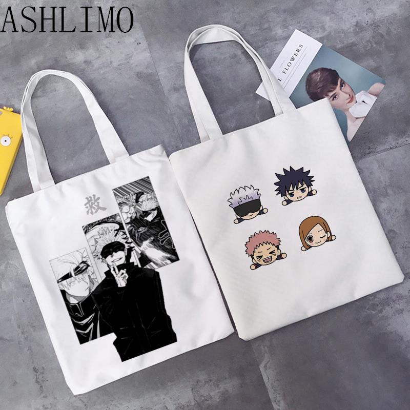 Aidegou17 Vrouwen Tassen Boodschappentas Japan Anime Jujutsu Kaisen Canvas Grote Shopper Tas Herbruikbare Draagtas Esthetiek Handtassen Schoudertas 24*26cm