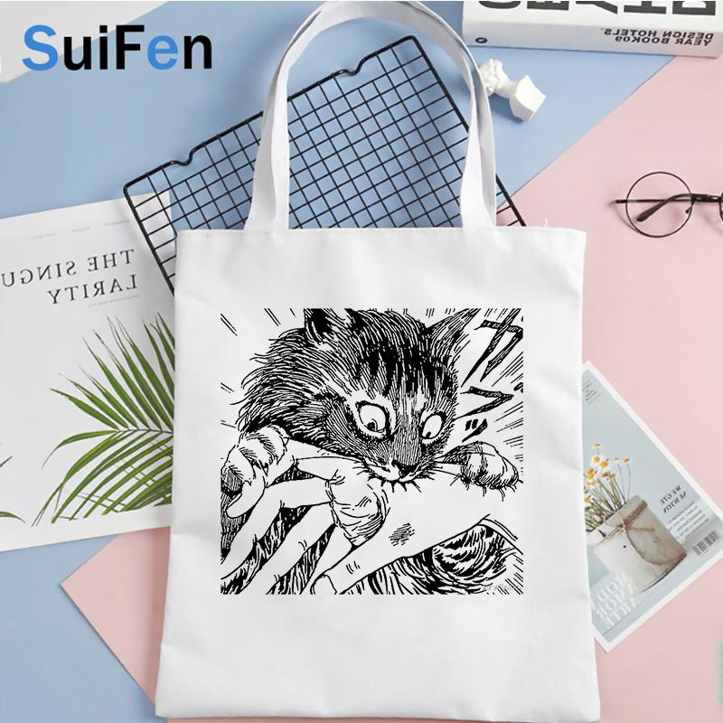 Aidegou16 junji ito boodschappentas handtas bolsa winkelen recycle tas jute tas shopper bag string tote opvouwbare bolsa compra sac tissu 24*26cm