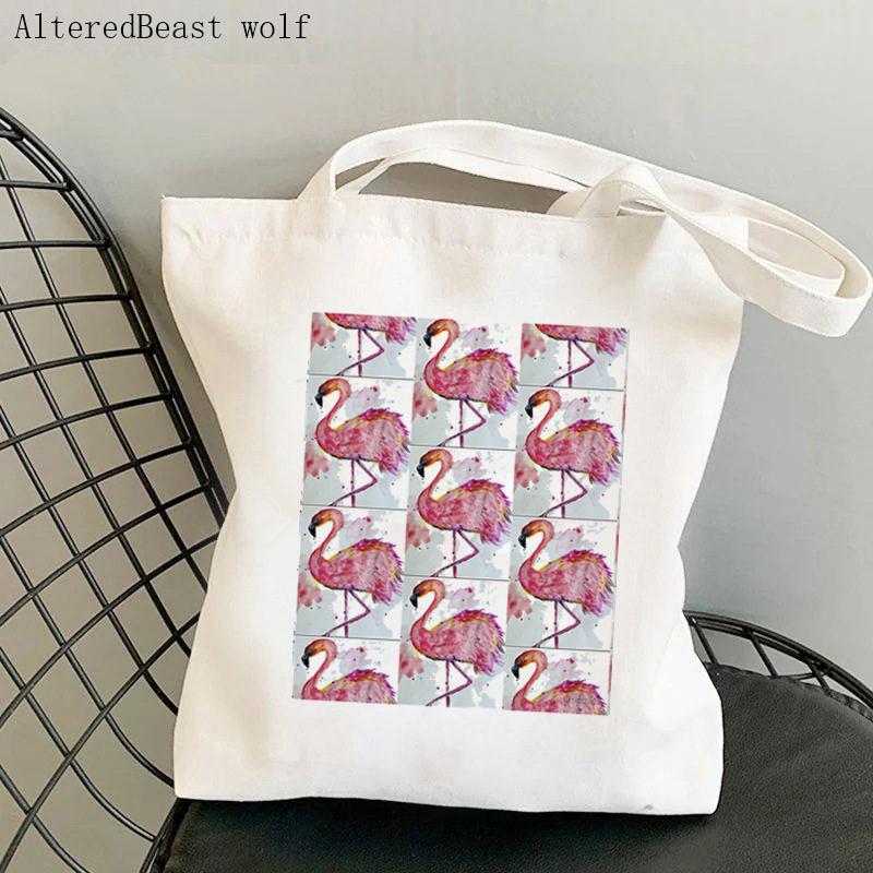 Aidegou31 Vrouwen Shopper tas Flamingo Art Level Of Flamingos in Gouden Tas Harajuku Winkelen Canvas Shopper Tas meisje Tote Schoudertas Dame 24*26cm