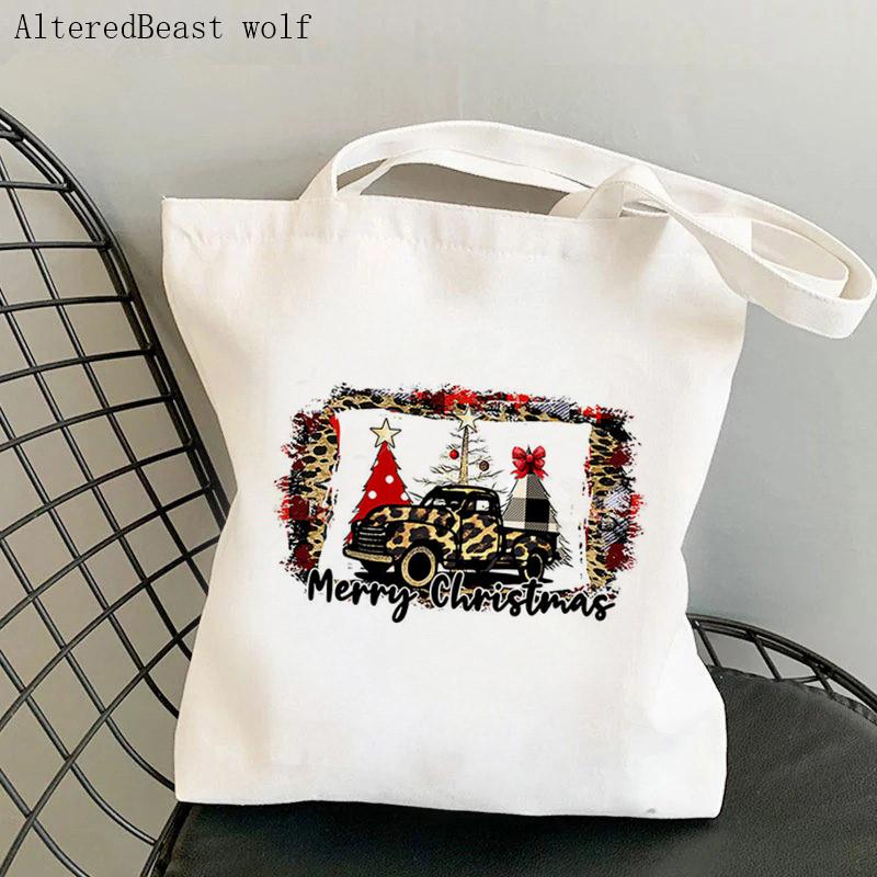 Aidegou31 Vrouwen Shopper tas Kerstboom aan het meer Tas Harajuku Winkelen Canvas Shopper Tas meisje Kerst Tote Schoudertas Dame 24*26cm