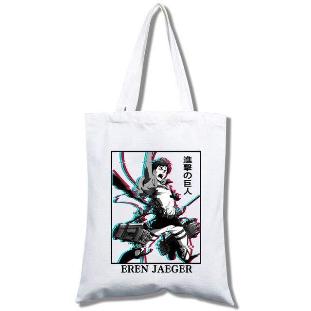 Aidegou31 Anime Aanval op Titan Eren Yeager Canvas Tas voor Vrouwen Grappige Boodschappentas Ulzzang Milieuvriendelijke Grote Capaciteit 24*26cm