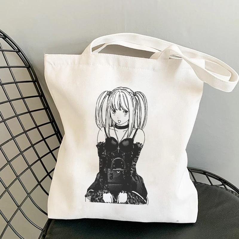 Aidegou19 Shopper Tassen Misa Amane Death Note Anime Graphic Dames Canvas Tote Tassen Shopping Bag Handtassen Doek Vrouwen Herbruikbare Schoudertas 24*26cm