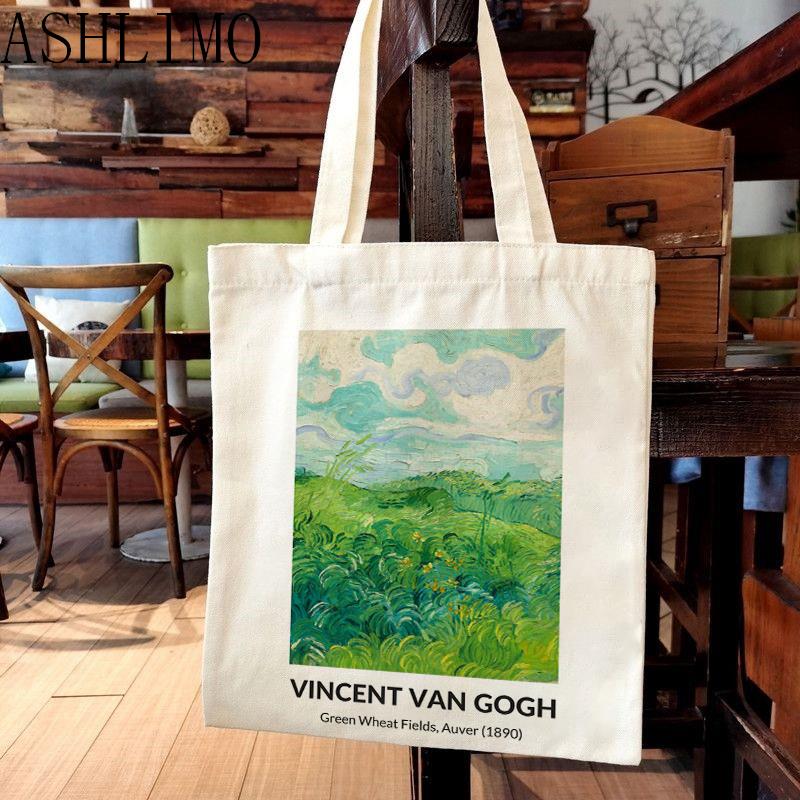 Aidegou19 Van Gogh Schilderij Canvas Tas Tote Shopper Bag Harajuku Vrouwen Boodschappentas Shopper Tas Meisje Tote Bag Schoudertas Dame Eco Bag 24*26cm