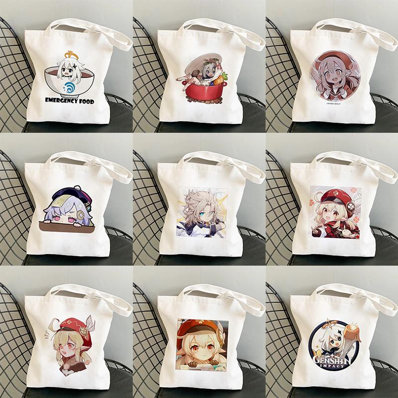 Iaidegou-4 Canvas Tas Shopper Tas Genshin Game Kawaii Anime Boodschappentassen Handtassen Schoudertas Casual Handtas Dames Eco-tas met hoge capaciteit 24*26cm