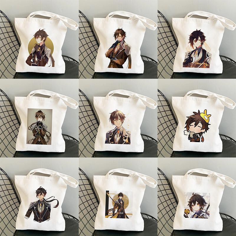 Iaidegou-4 Zhong Li Print Genshin Impact Hot Game Anime Shopper Bags Tote Bag Boodschappentas Schoudertas Canvas Tassen Handtas Vrouwelijke handtas 24*26cm