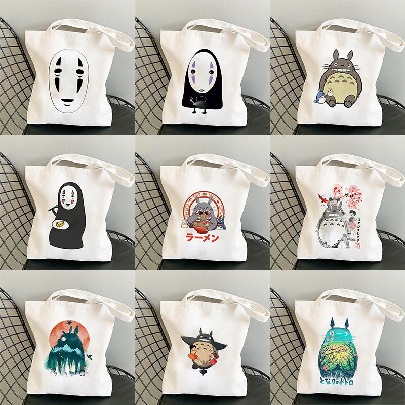 Iaidegou-4 Geen gezicht Man Studio Ghibli Totoro Shopper boodschappentas Anime tas Katoen Tote Eco Herbruikbare Bolso Handtas Tas Eco Tas Herbruikbaar 24*26cm