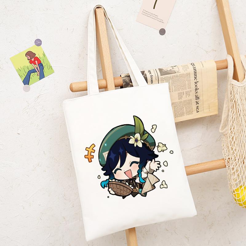 Aidegou15 Genshin Impact Game Shoper Kawaii Tassen Leuke Cartoon Shopper Canvas Draagtas Shopee Winkel Shoppers Handtassen Vrouwen Boodschappentas 24*26cm