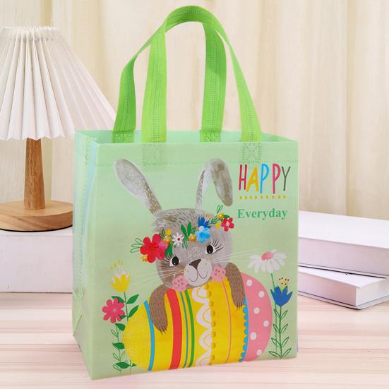 SUNJOY HOUSE 4 stuks Happy Easter handtas draagbaar handvat Bunny kleurrijk ei niet-geweven stof traktatie goodies draagtasje shopper cadeautasje Pasen festival cadeau groen