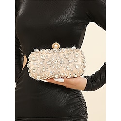 Light in the box dames clutch met kristallen, elegante avondtas met parel- en strassdetails, perfect voor bruiloften, feesten en formele evenementen zwart zilver goud