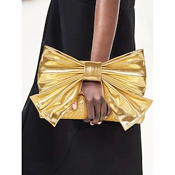 Light in the box dames gouden imitatieleren clutch met oversized strikontwerp, gestructureerde afwerking, perfect voor avondfeesten, bruiloften en formele evenementen zilver zwart goud