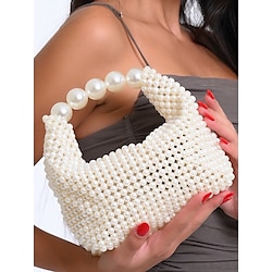 Light in the box damestas met imitatieparels en grote parelhengsels, elegante avondclutch voor bruiloften, feesten en formele gelegenheden zwart zilver beige