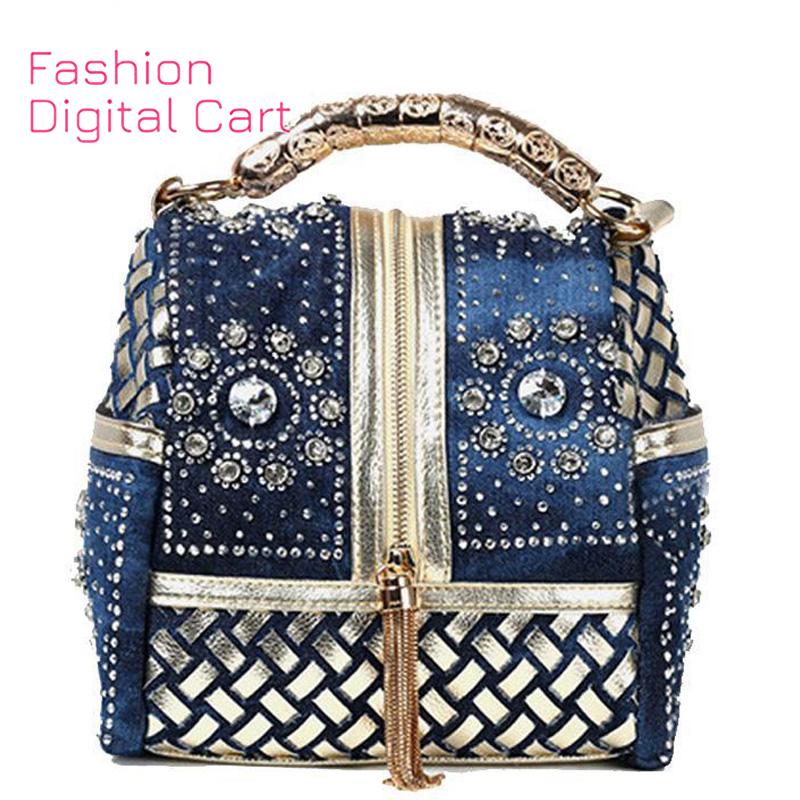 Fashion Digital Cart Designer Geweven Vrouwen Handtas Beroemd Merk Strass Totes Schoudertas Luxe Tassen Denim Tas goud