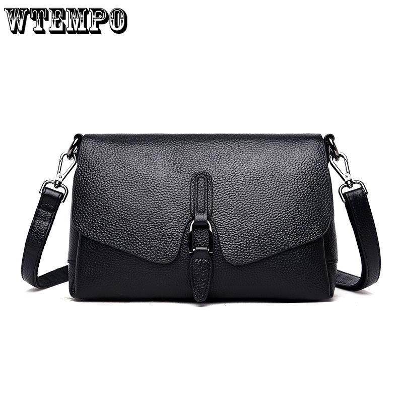 WTEMPO Dameshandtas effen kleur enkele schouder crossbody tas met zacht lederen handtas riem decoratie tas 24*8*17cm zwart