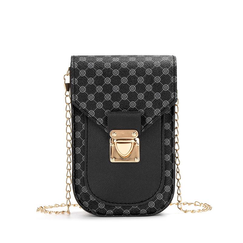 VIA ROMA Retro stijl geometrisch bedrukte mobiele telefoon tas vrouwen een schouder crossbody tas gepersonaliseerde ketting tas one size zwart