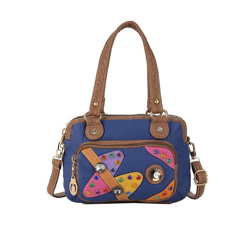 JINBAOSEN BAG Vrouwelijke Schoudertassen Handbediende Messenger Bags 2023 Nieuwe Retro Gewassen Lederen Vrouwelijke Handtassen Met Diamanten Hit Kleur Tassen 8x20x13 cm