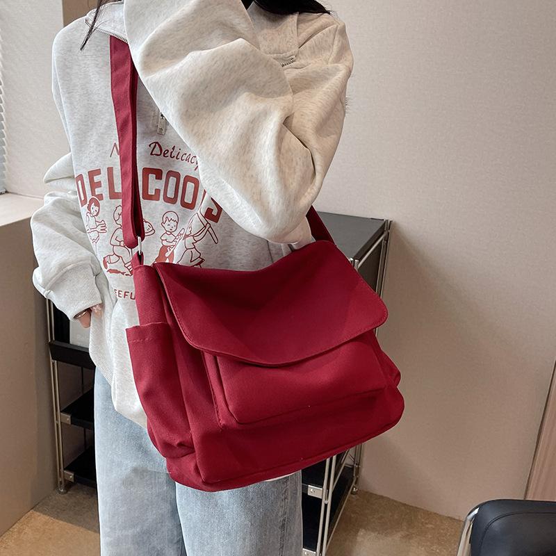 VIA ROMA Eenvoudige en effen kleur veelzijdige crossbody tas enkele schouder zeiltas heren en dames postbode tas one size rood