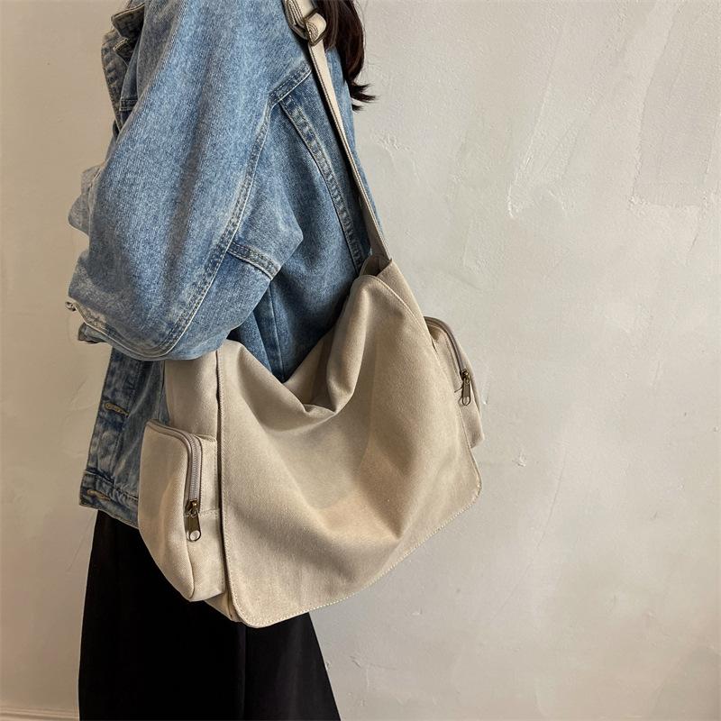 VIA ROMA Wasbare canvas postbode tas vintage motorfiets crossbody tas grote capaciteit student schoudertas doek tas one size kaki