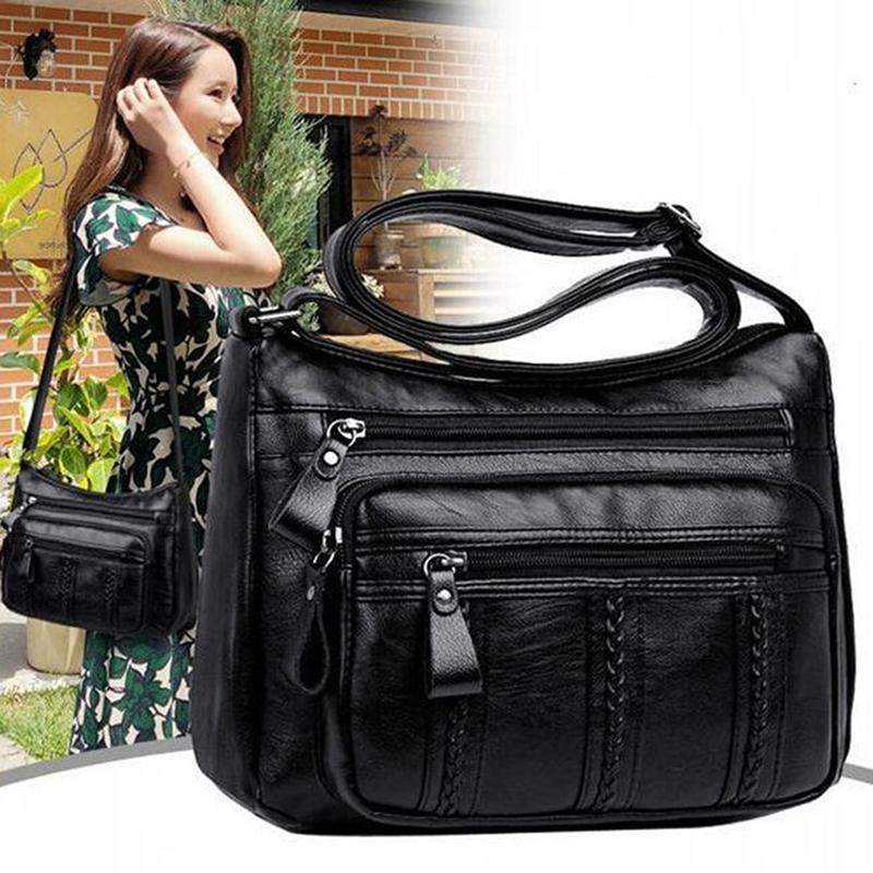 Your favorite bag Nieuwe casual damestas Zacht PU-leer Schoudertas Hoogwaardige schoudertas met meerdere zakken Effen kleur dames crossbodytas zwart