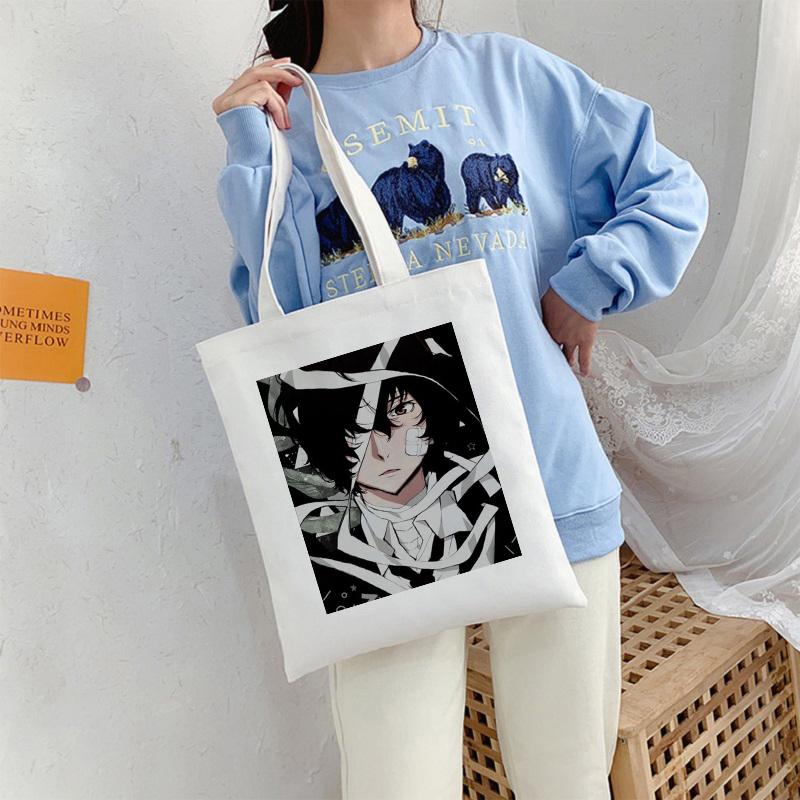 Aidegou31 Anime Bungo Zwerfhond Osamu Dazai Canvas Tas Harajuku Goth Shopper Grote Capaciteit Vrouwen Tas Klassieke Vintage Handtas Schoudertas 24*26cm