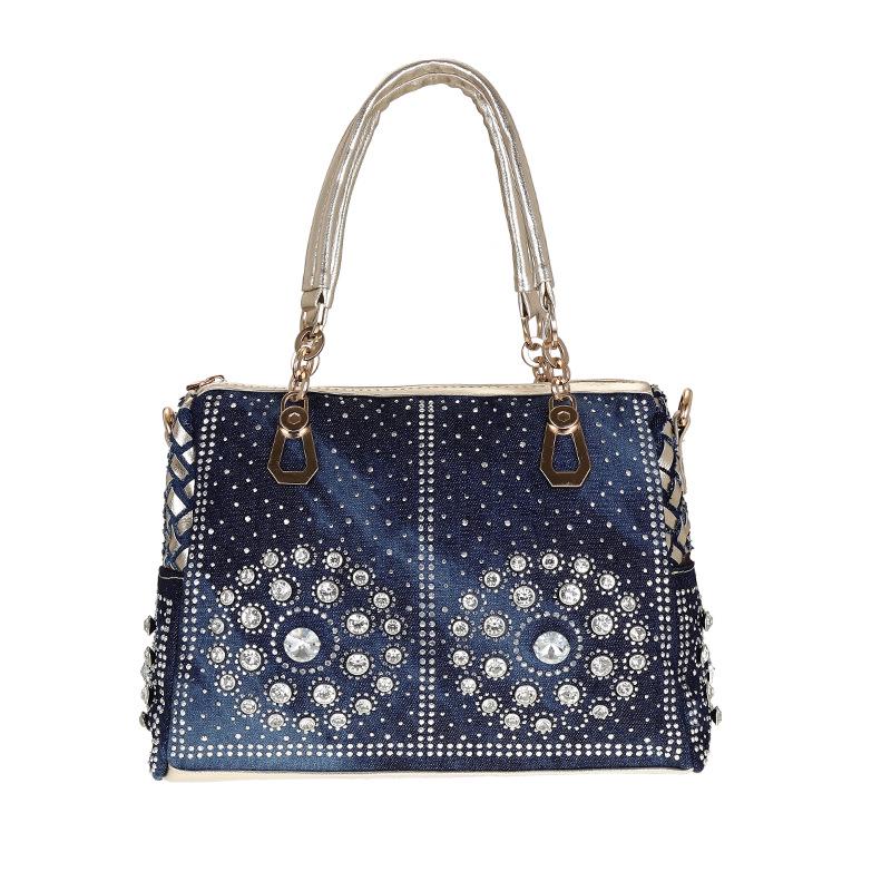 Sparkling Stars Denim tas, canvas, draagbare diamant geweven tas, trendy schoudertas, tote tas