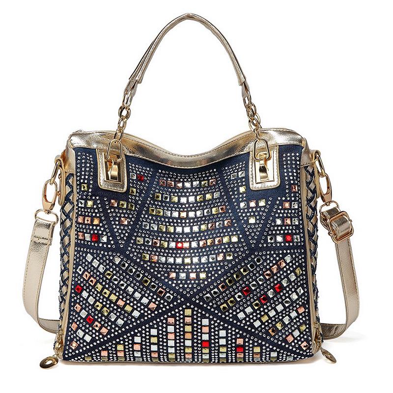 Sparkling Stars Denim tas, canvas, kleurrijke diamant, crossbody tas met enkele schouder, casual damestas, handtas, draagtas