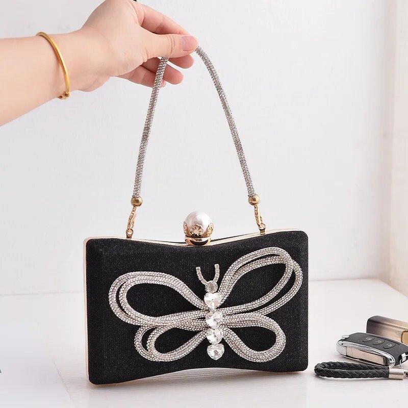 Enjoytime H Zwarte dames schoudertas vlinder diamant clutch portemonnee luxe tassen van hoge kwaliteit beroemde merk handtas ontwerper kristallen portefeuilles zwart