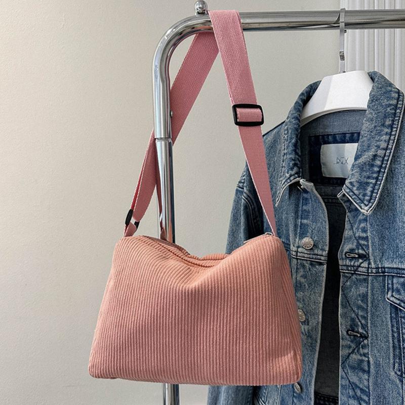 Smart Good Effen kleur corduroy schoudertas All-match handtas met ritssluiting Veelzijdige crossbody tas 23x12x16cm zwart