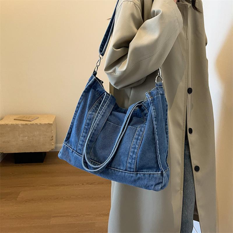 KULUOSIDI BAG Denim Tote Bag Dames Schoudertas Casual Crossbody Tas donkerblauwe kleur