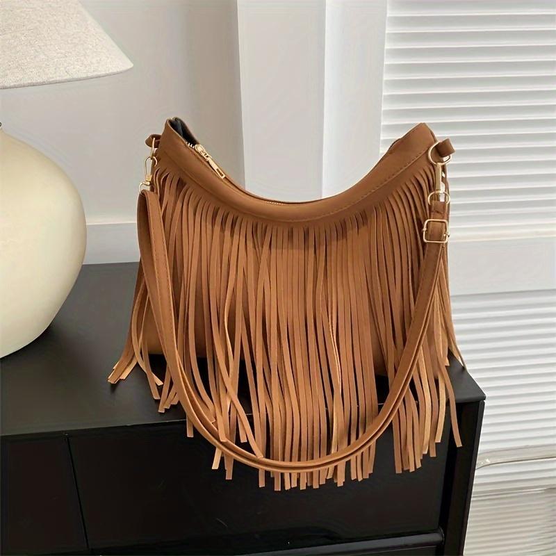 Lucky Black Cat Vintage Fringe Crossbody Tas, Retro Boheemse schoudertas, Dames Hippie Handtas & Tote Portemonnee grijs