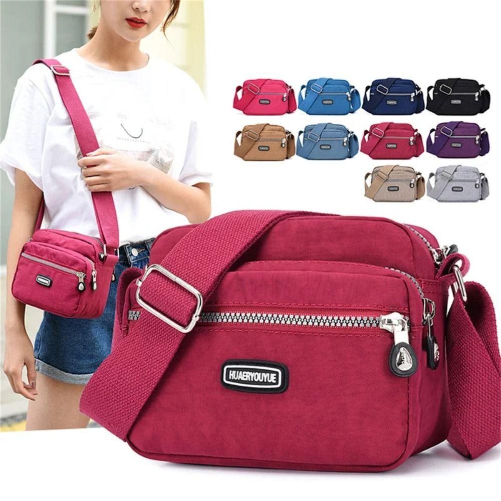 Sgkaiunin Nylon dameshandtas Meerlaagse meisjes Messenger Bags Mode Dames schoudertas rozerode kleur