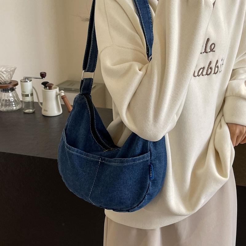 Kuluosidi Denim Dumpling Bag Dames Effen Kleur Schouder Crossbody Tas lichtblauwe kleur