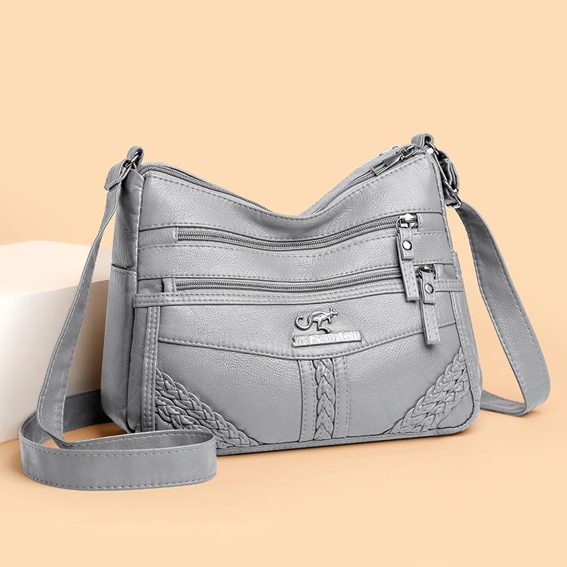 Kuluosidi Zacht leren kleine vierkante tas Dames Crossbody tas Middelbare leeftijd schoudertas Moeder tas grijs