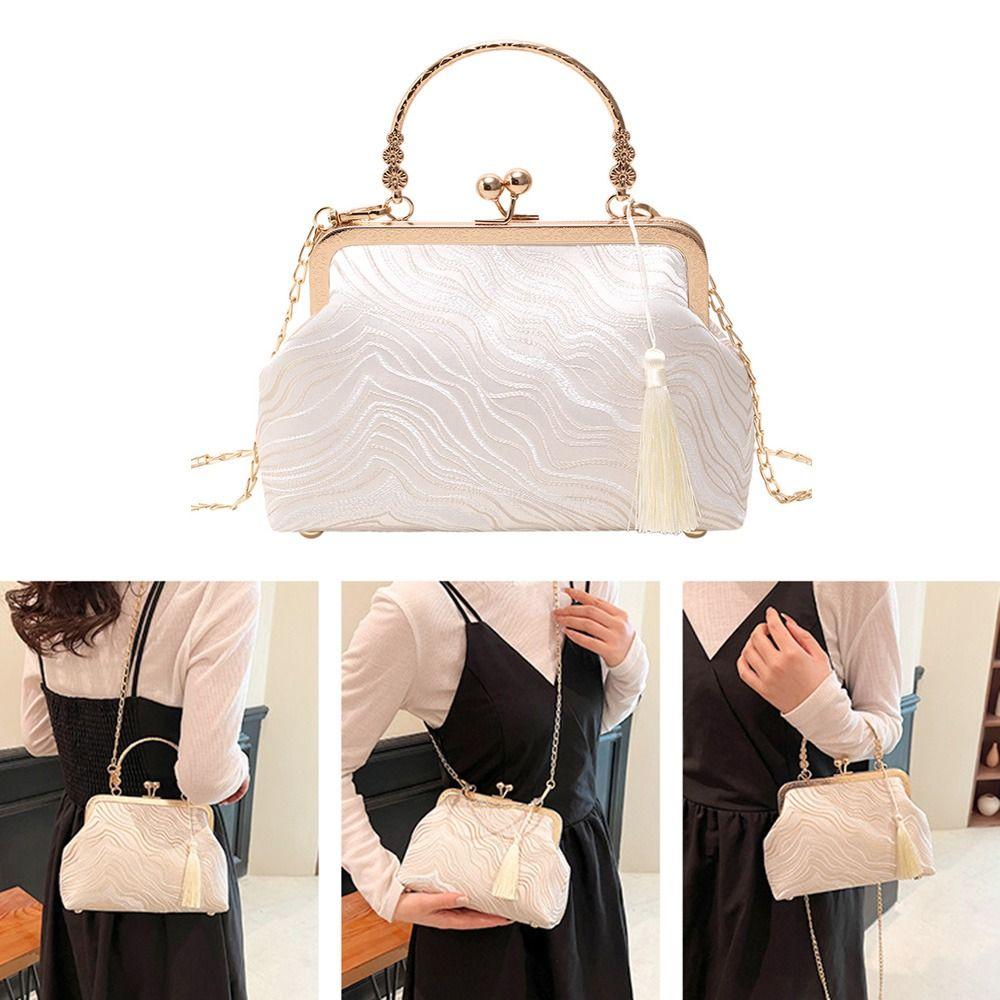 Duoy Silk cloth Square Bag White Women's Bag Fashion Tassel Shoulder Bag C