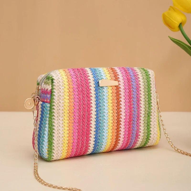 Plus Size Elegance Underthings Rotan Breien Vrouwen Strozak Strand Zomer Keten Kleine Portemonnee en Handtas Vrouwelijke Schouder Crossbody Tassen Reizen Ontwerp Flap Bag legergroene kleur