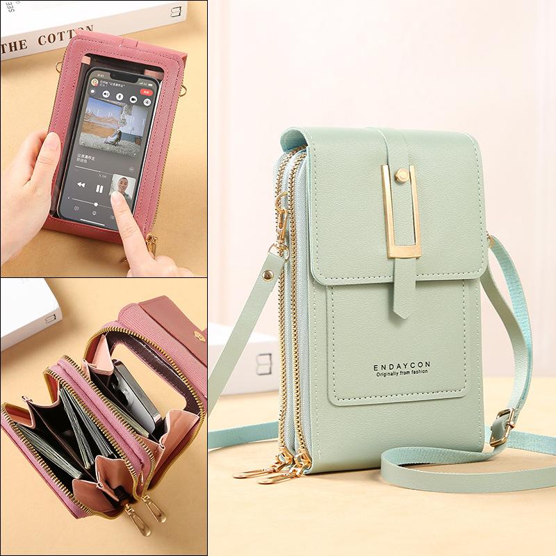 Leather bag Damestassen Zacht lederen portefeuilles Touchscreen Mobiele telefoon Portemonnee Crossbody Schouderriem Handtas voor dames Goedkope damestassen